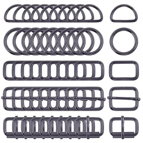 Swpeet 50Pcs 5 Style Approx 1 Inch Black Belt Buckle Metal Buckles Assortment Kit Include Metal Roller Buckles Metal Adjustable Slide Buckles D Ring Circular Ring Square Ring for Purse Bag