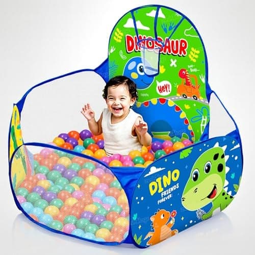 Zest 4 Toyz Ball Pool for Kids Ball Pit Foldable Ball Play Pool with Basketball Hoop Ball Tub Play Pool for Boys and Girls (Balls Not Included) - Dino Themed
