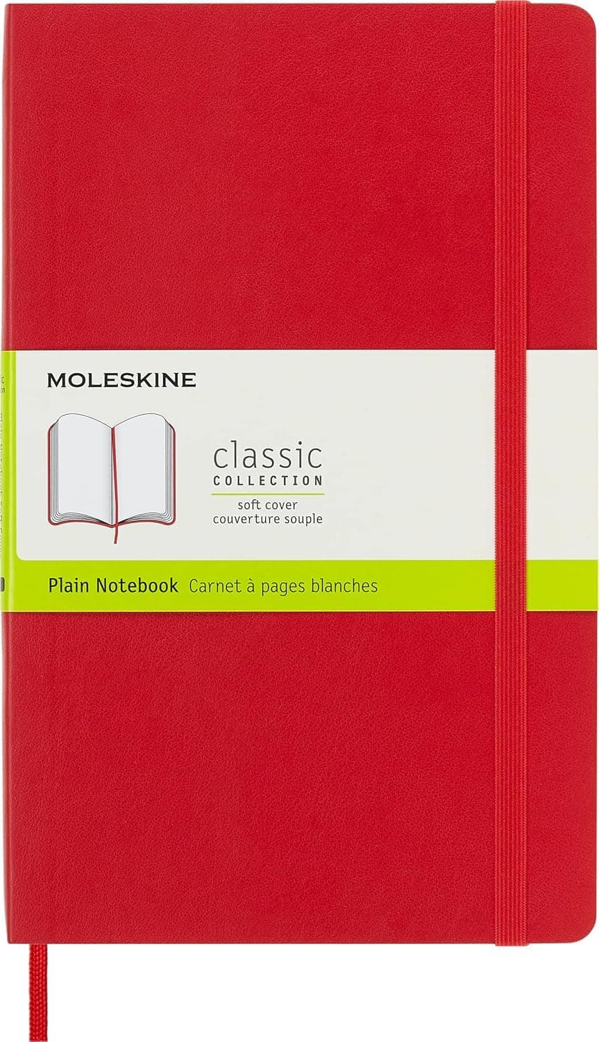 Moleskine Classic Notebook, Soft Cover, Large (5" x 8.25") Plain/Blank, Scarlet Red, 192 Pages