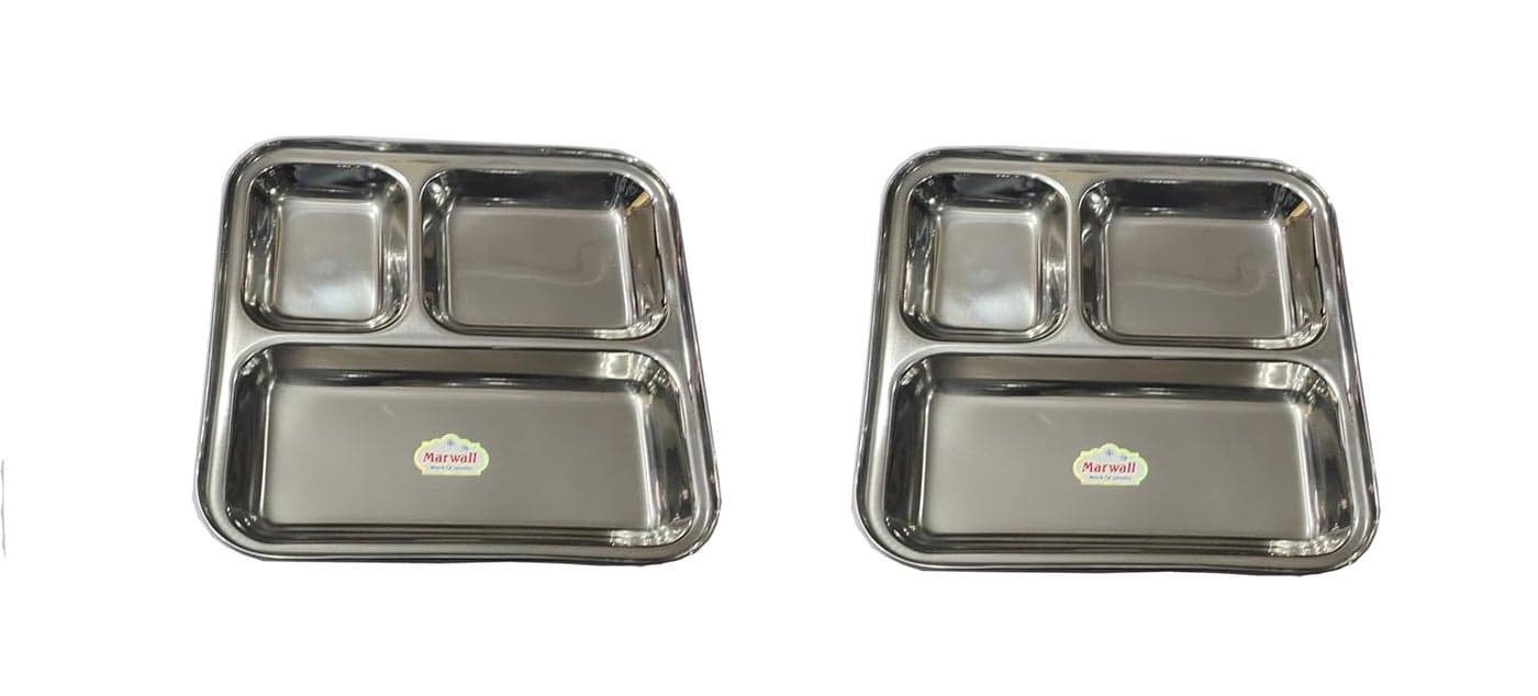 MARWALL Stainless Steel Pav BhajiSnacks PlatePartition Plate Pack of 2