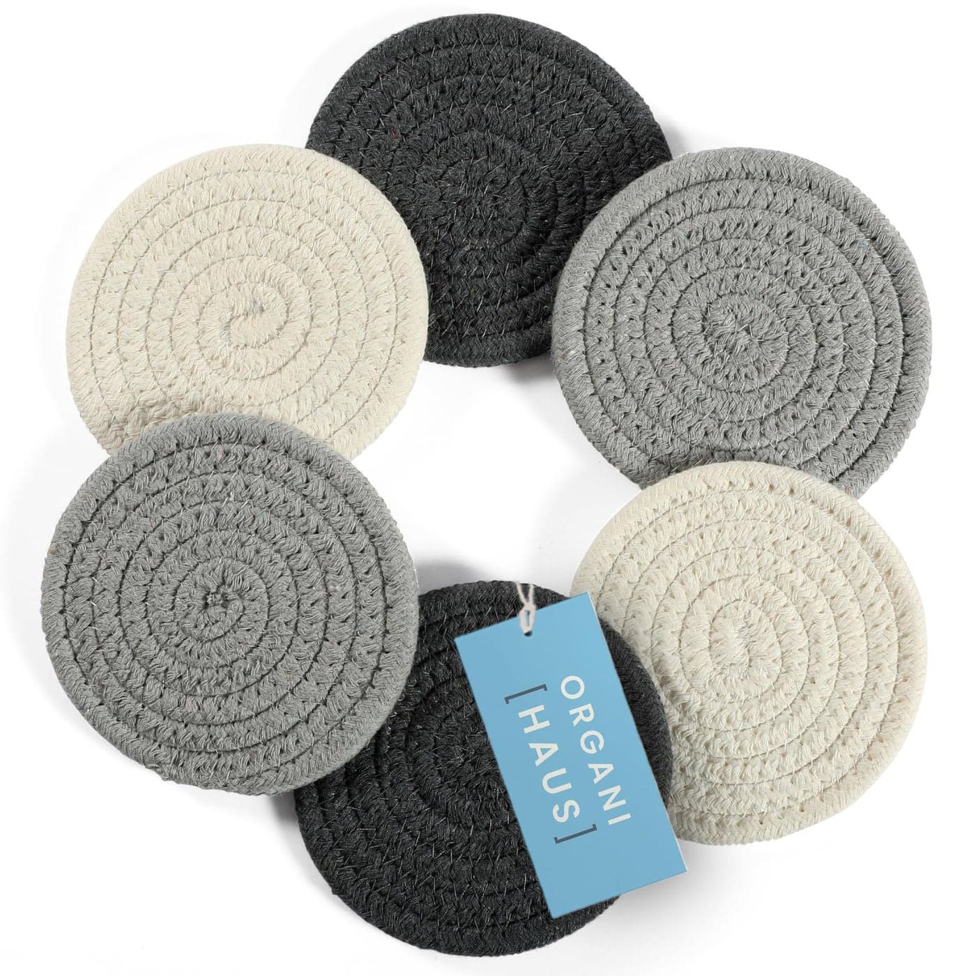 OrganiHaus Set of 6 Gray Woven Coasters for Wooden Table 43 Cup Coasters for Drinks Absorbent Coasters Cute Fabric Coasters Farmhouse Coasters for Coffee Table Moisture Absorbing Coasters