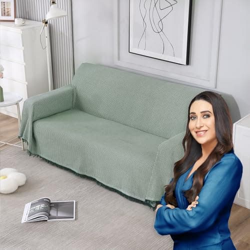 Hokipo Thick And Soft Sofa Cover Couch Protector 3 Seater, 180 (D) X 300 (L) Cm (Ar-4641-N2) - Polycotton, Green