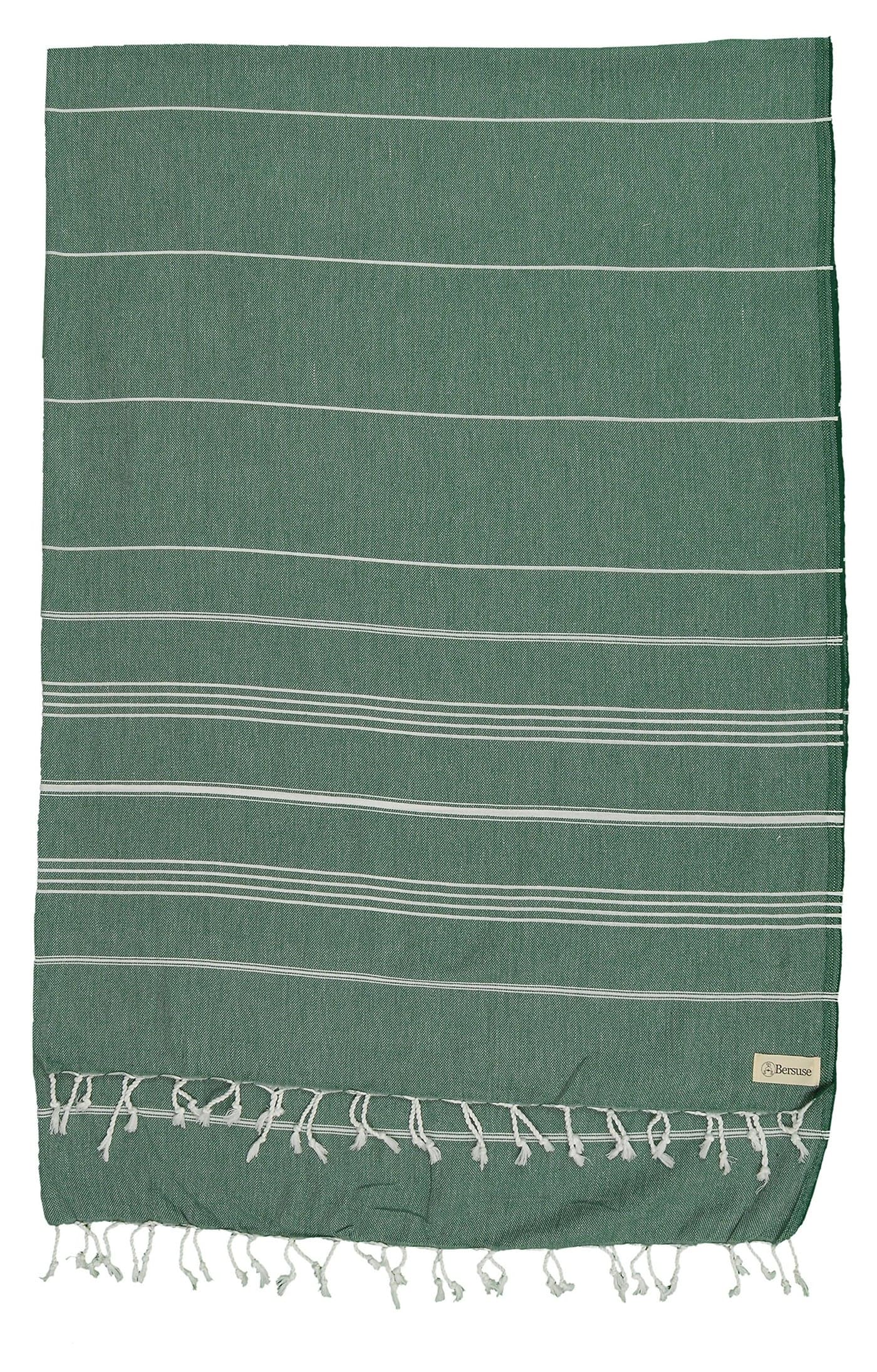 Bersuse Towels Anatolia XL Beach Blanket Throw Blanket Turkish Towel 100% Cotton Extra-Large Quick-Dry Lightweight Premium Peshtemal Towel - 61x82 Inches, Forest Green