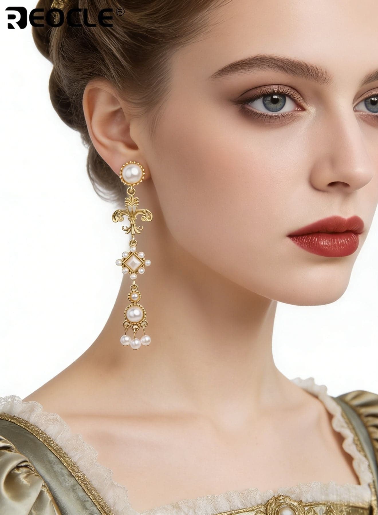 Women's Studs Baroque-Inspired Multi-Tier Drop Earrings with Ornate Fleur-de-Lis and Pearl Accents Vintage Romantic Jewelry for Daily Wear and Special Occasions