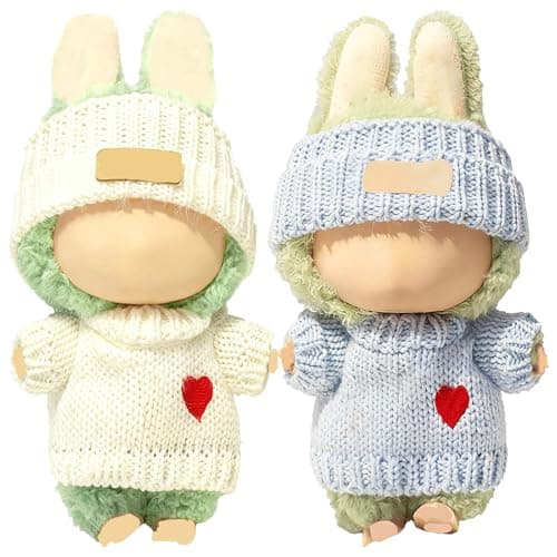 SHUOXUKE 2 Sets for Clothes 17cm15cm Outfits 4 Pieces Accessories Handcrafted Crochet Doll Clothes for Fashion Designer Ropa Collection with Hats Sweater BlueWhite