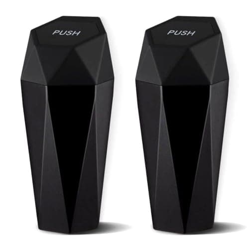 JUSTTOP Car Trash Can with Lid, Diamond Design Small Automatic Portable Trash Can, Easy to Clean, Used in Car Home Office Interior Accessories, 2PCS (Black)