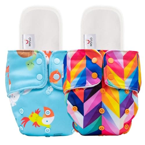 Mylo Leak-Proof Baby Cloth Diaper Combo (2 Diapers + 2 Inserts) | Free Size (3M-3Y) | High Absorption | Quick Dry | Oeko-Tex Certified | Washable - Rainbow & Pet Love
