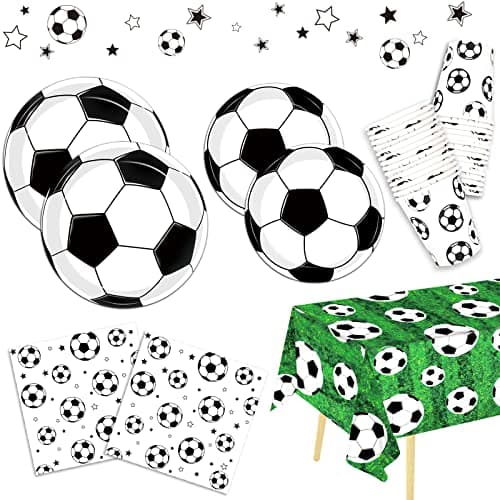Soccer Party Supplies Tableware Set Soccer Birthday Party Decorations Including Soccer Plates Napkins Cup and Tablecloth for Baby Shower Sports Theme Birthday Decorations 24 Guests