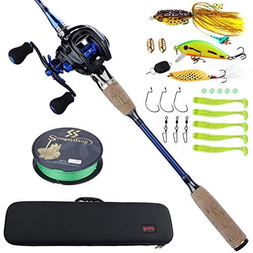 Sougayilang Fishing Baitcasting Combos, Lightweight Carbon Fiber Fishing Pole and 11+1BB Fishing Reel Left Hand for Travel 4-Piece Salt Fresh Water-Left Hand/6.9FT with Carrier Bag