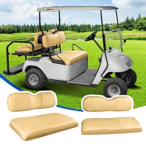NOKINS 4PCS Golf Cart Diamond Seat Covers Kit FrontRear Seat Covers Fits EZGO TXT 19942013EZGO RXV Standard Seat Cushion EZGO Vinyl Seat Cover Accessories No Staples Tan