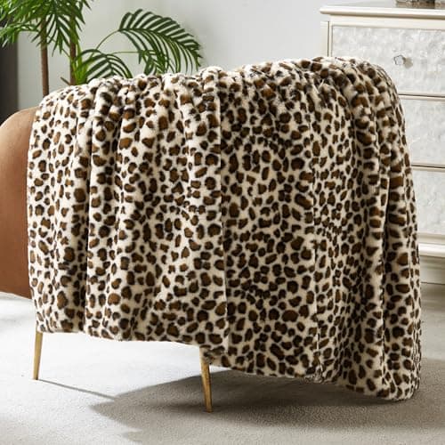 JONIYEAR Cozy Plush Brown Cheetah Faux Rabbit Fur Throw Blanket 50" x 60",Decorative Thick Fuzzy Leopard Lap Blankets for Women, Soft Fluffy Animal Printed Warm Shaggy Blanket for Winter Fall, Beige