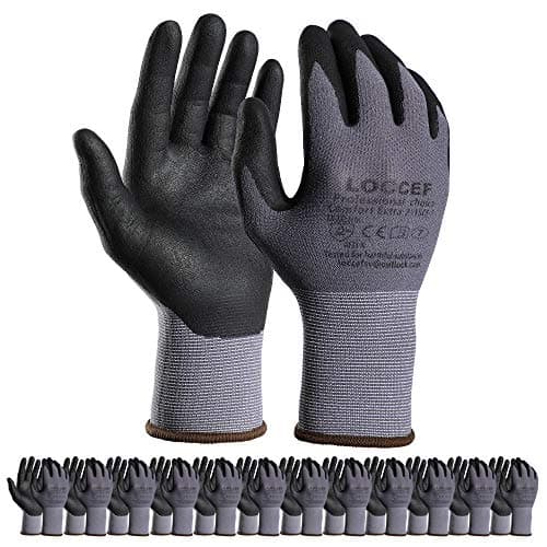 LOCCEF Safety Work Gloves MicroFoam Nitrile Coated-12 Pairs,Seamless Knit Nylon Gloves,Home Improvement,Micro-Foam Gloves (12 Pairs, 10/XL)