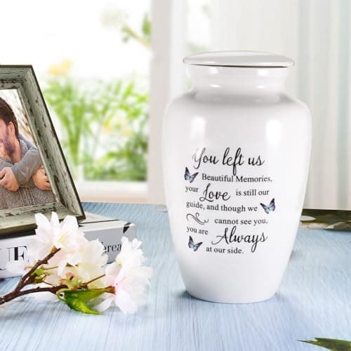 Abooxiu 10 Inches Cremation Urns for Human Ashes Ceramic Keepsake Urn Butterfly Urns for Human Ashes Decorative Urns for Adult Memorial Funeral Ashes Keepsake - Up to 200 lbs