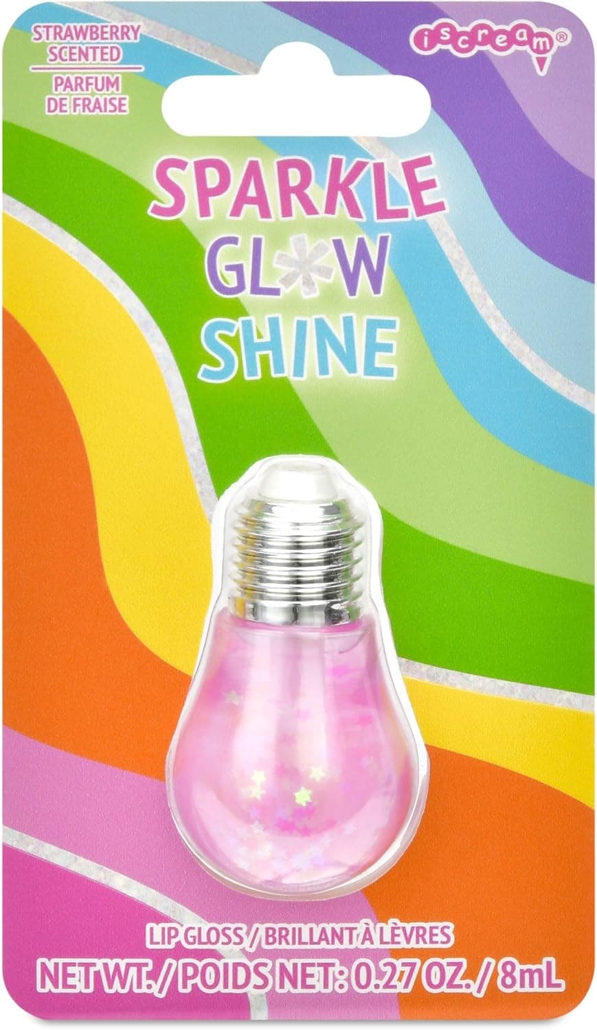 iscream Holiday Lights Strawberry Scented Wand Applicator Lip Gloss with Holographic Stars