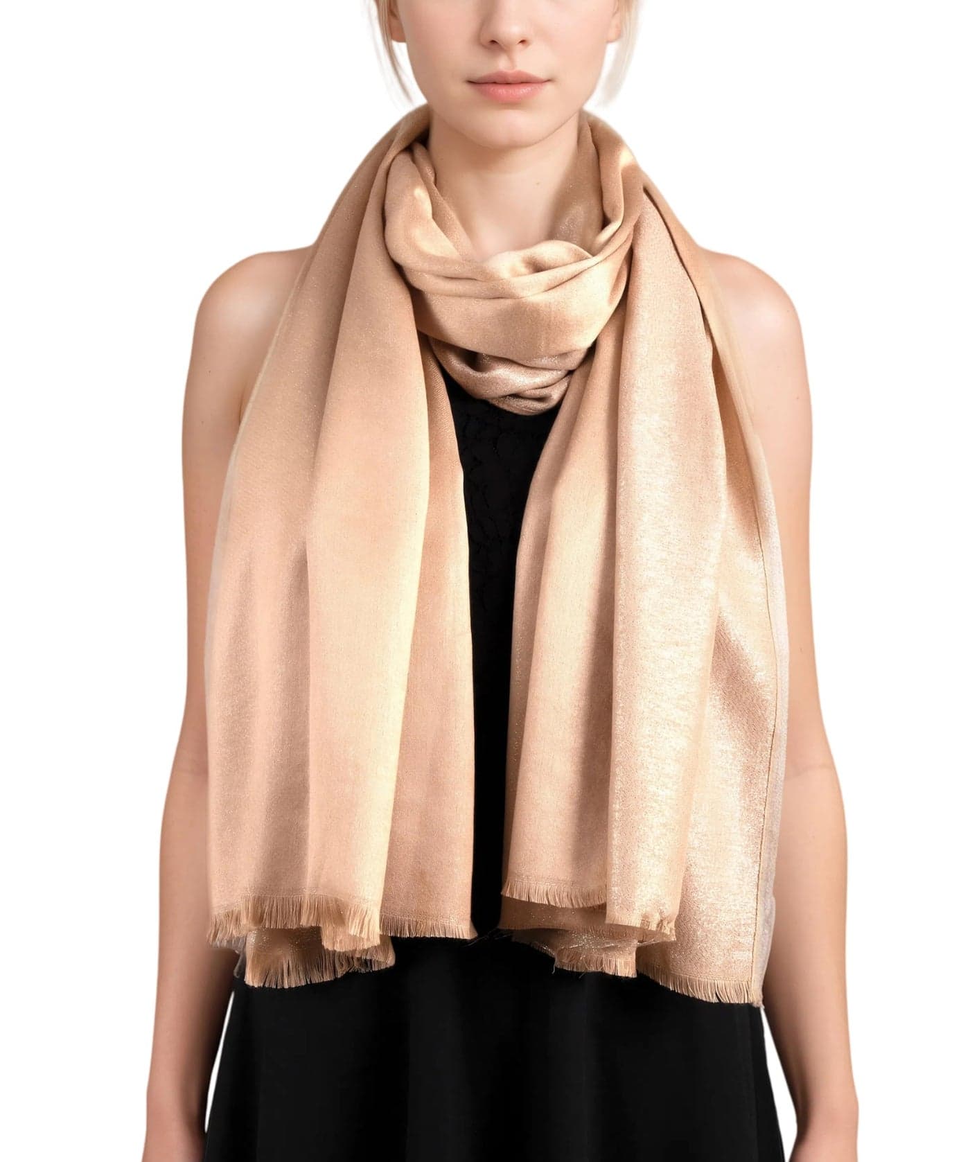 Achillea Soft Silky Solid Pashmina Shawl Wrap Scarf for Wedding Bridesmaid Evening Dress … (Metallic Champagne)