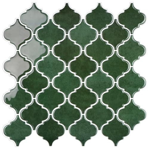 Arabesque Peel and Stick Backsplash for Kitchen Thicker Design 3D Self Adhesive Wall Tiles 12x12 Adhesive Wall Backsplash Green 10Sheet Stick on Tile for Kitchen and Bathroom
