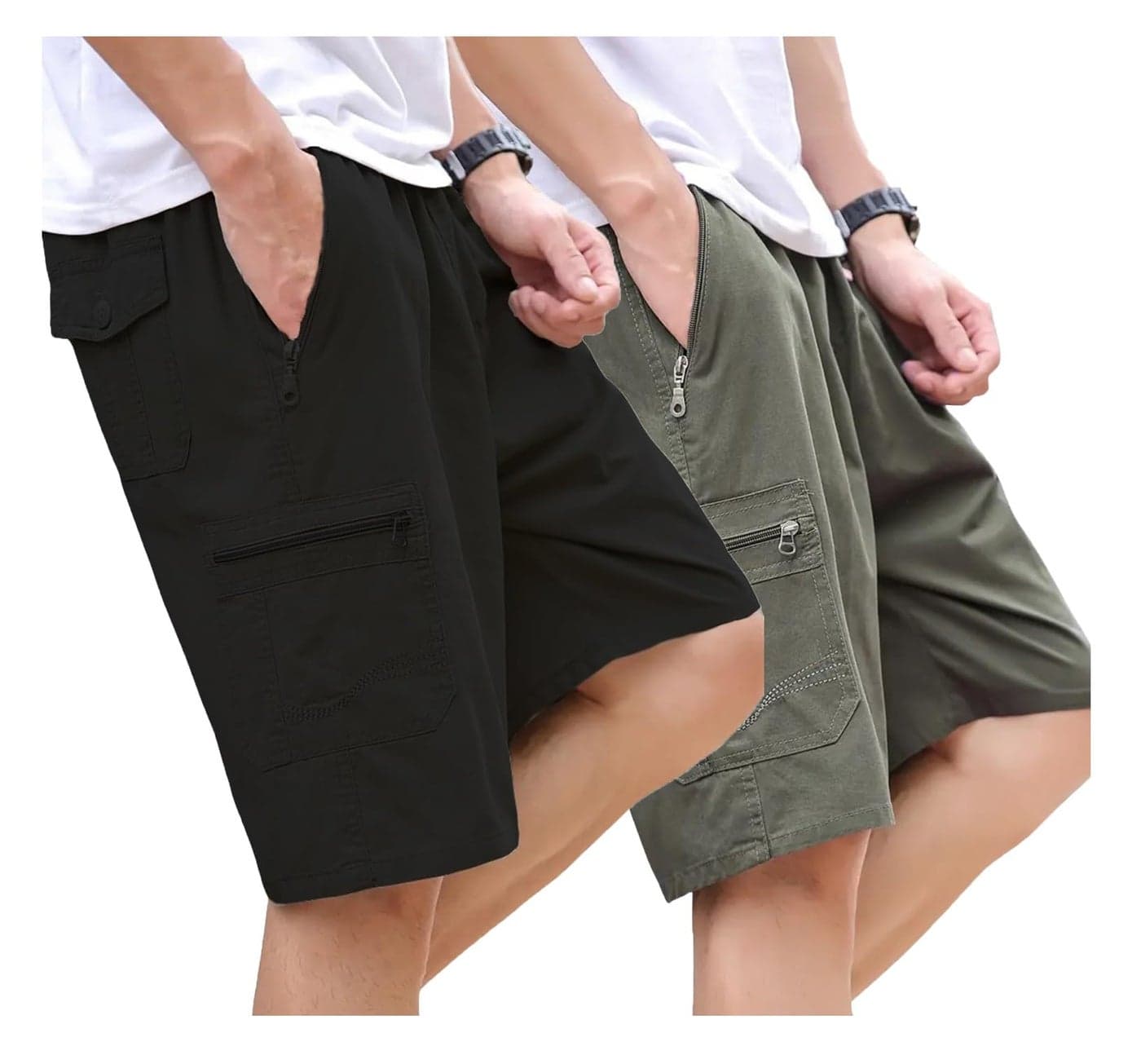 Lymio Men Shorts || Men Shorts Cotton || Men Shorts Casual || Available in Combo Pack of 2 (Short-17-19-Black-Olivegreen-L)