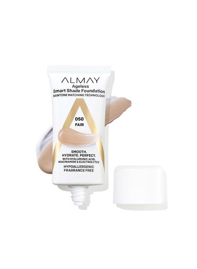 Anti-Aging Foundation, Smart Shade Face Makeup with Hyaluronic Acid, Niacinamide, Vitamin C & E, Hypoallergenic-Fragrance Free, 050 Fair, 1 Fl Oz (Pack of 1)