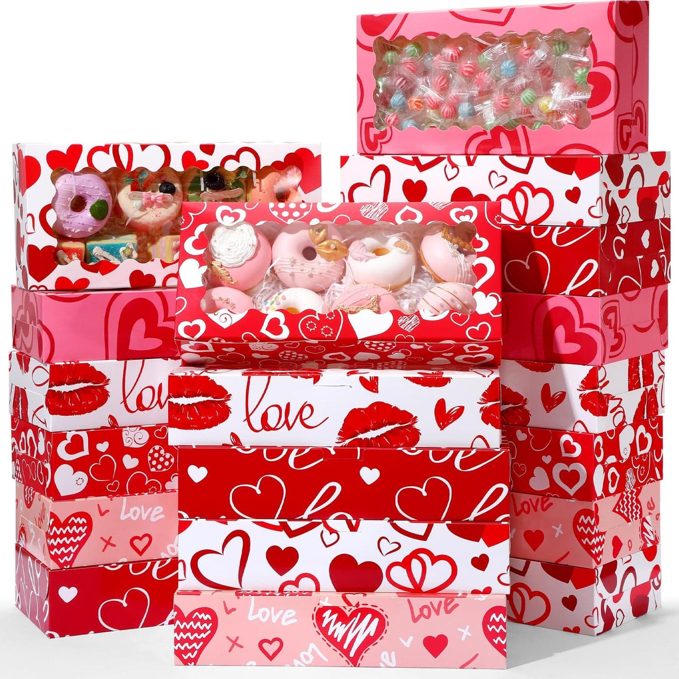 Maxcheck 48 Pieces Valentines Day Treat Boxes Valentine Heart Cookie Boxes with Window 12 x 55 x 25 Valentine Bakery Boxes Heart Gift Boxes Candy Heart Containers for Valentine Party Favors