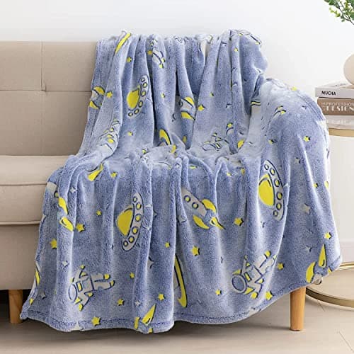 Happy Hues® Glow in The Dark Blanket- Space| Bedroom Decor |Gifts for Toddler- Kids-Teens Boys & Girls |Travel Lightweight -Throw Blankets Soft Cozy Fluffy- 50"x60" Blue