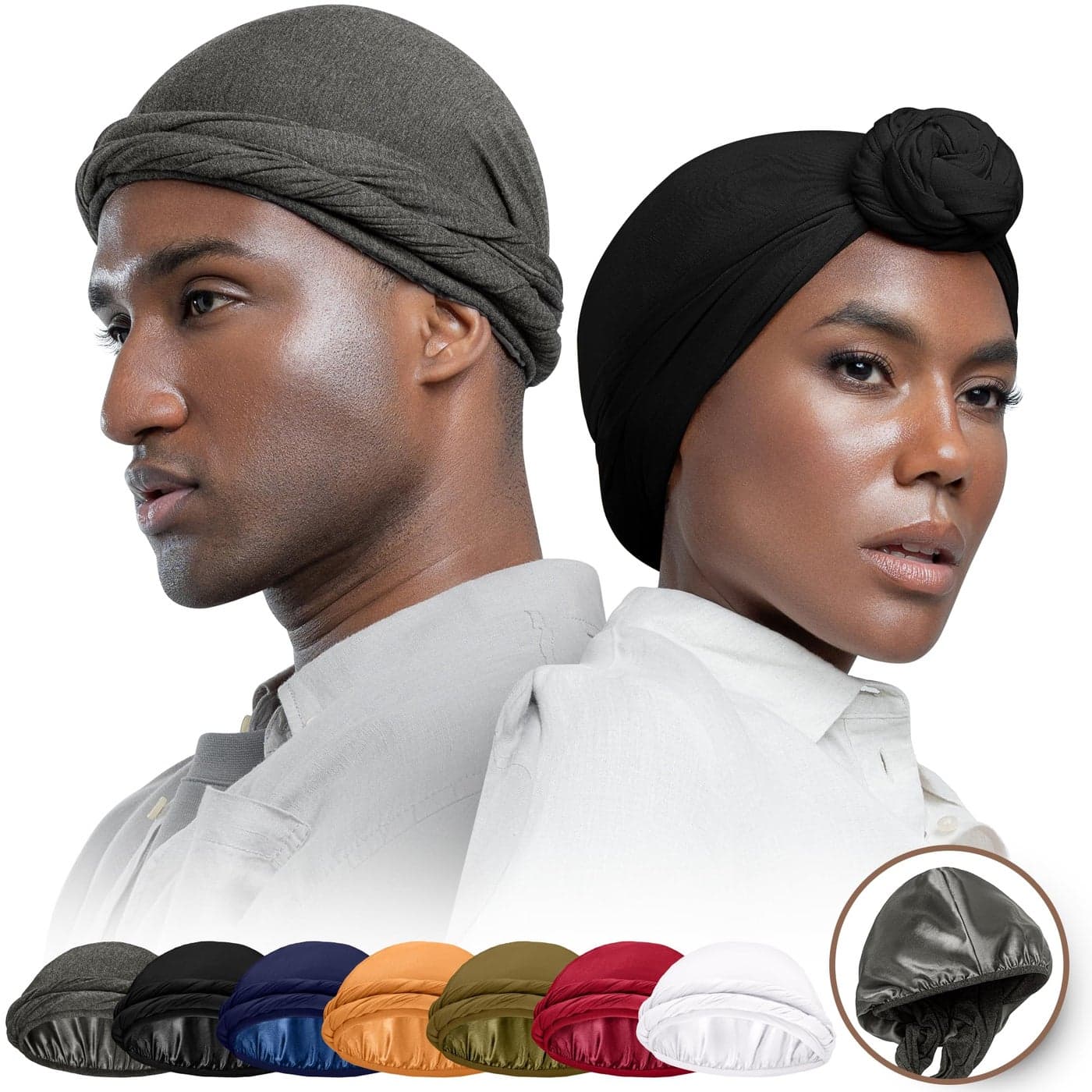 CAPLORD Turban for Men Silk Satin Lined Head Wrap Pre-Tied Skull Cap for Men and Women Sleeping Bonnet Hair Cover Chemo Hair Loss Hat Head Cover