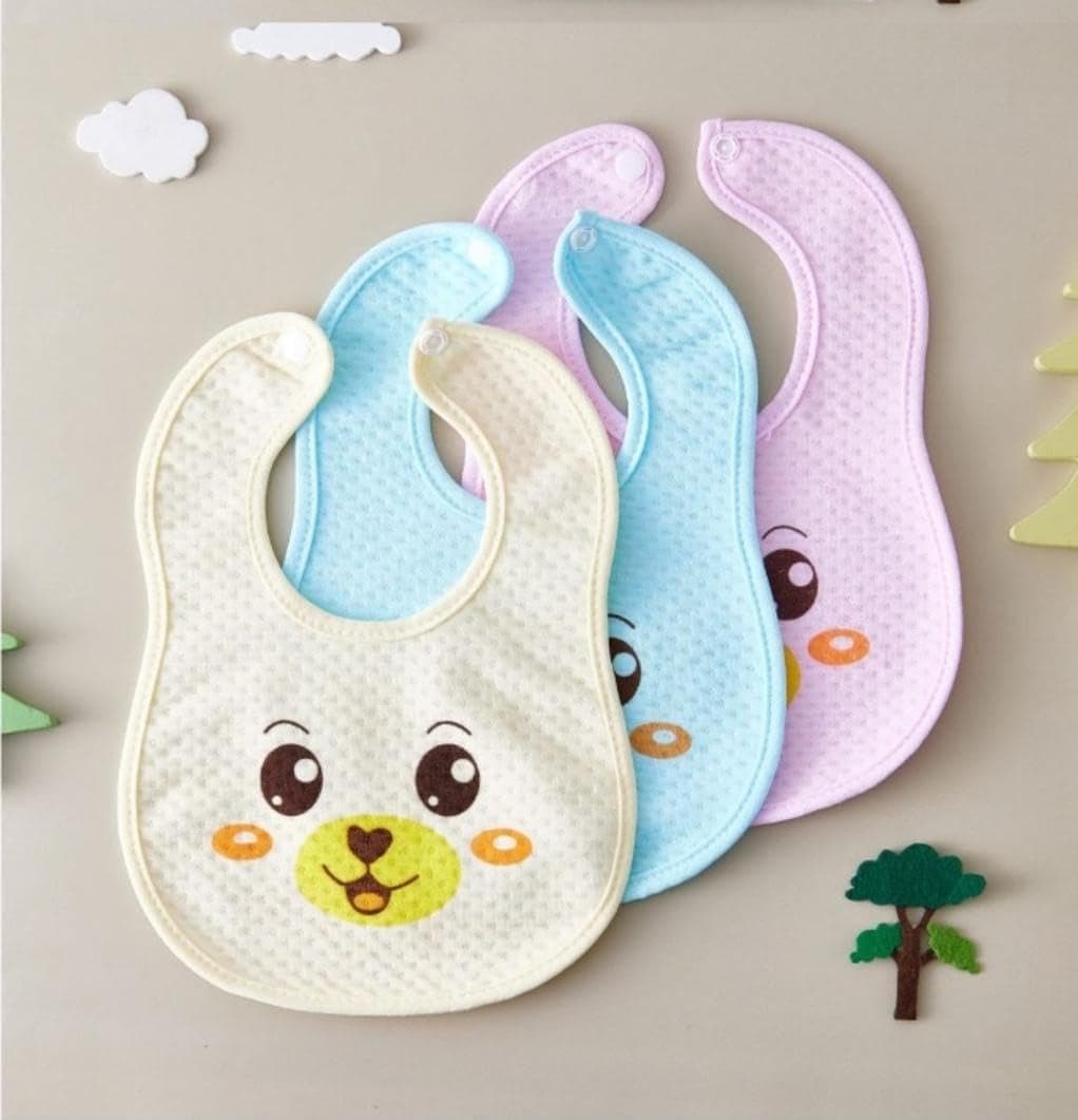 Little Boo baby Waterproof Spill Resistant Bibs, Baby Apron With Bib, Baby Bibs For 6 to 12 Months, Fastdry Bibs, Soft Cotton Bib Pack Of 3 Multicolor Color Smiley