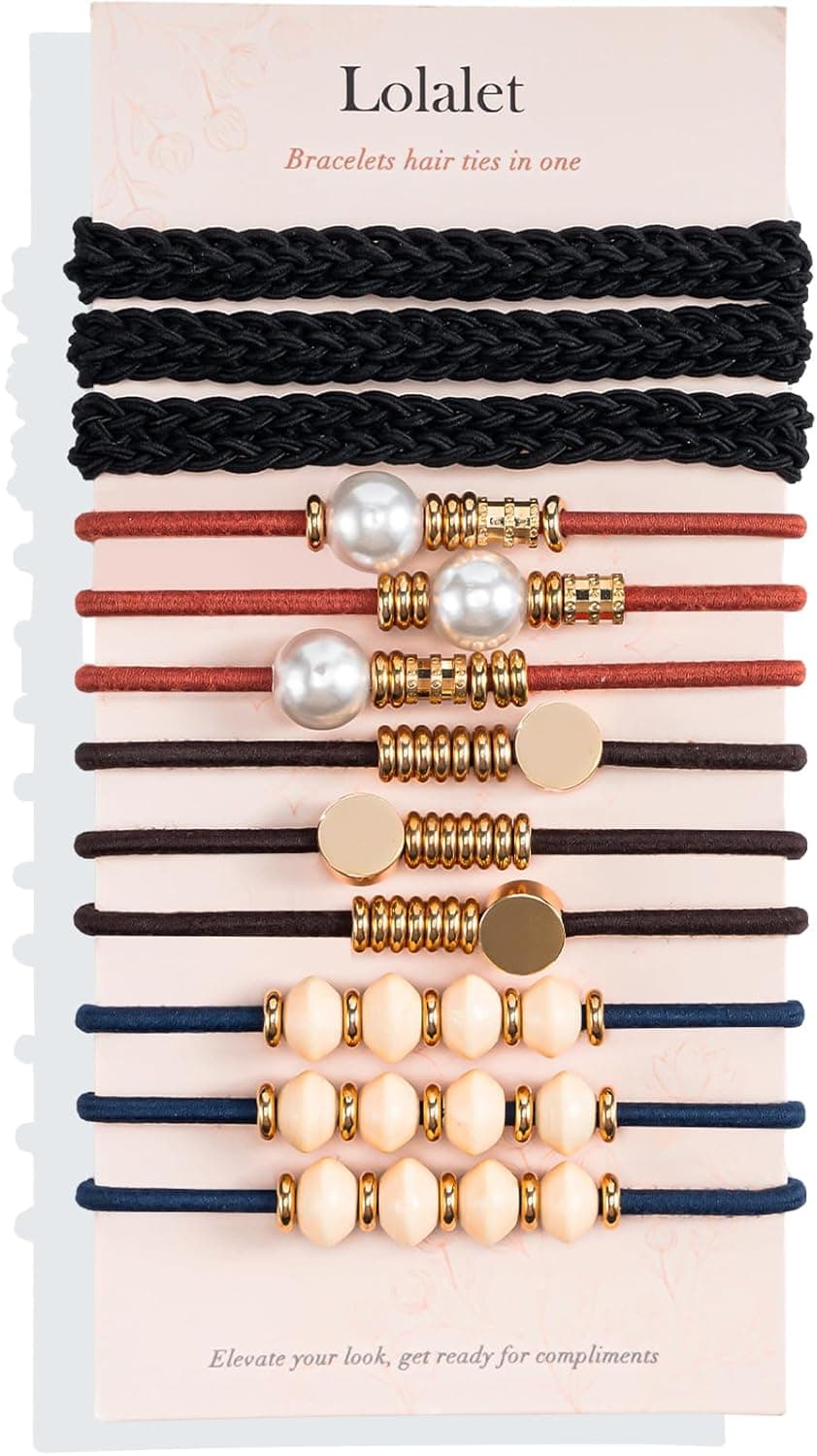 Lolalet Hair Ties Boho Bracelet Hair Tie for Women No Damage Ponytail Holders Elastic Hair Ties for Thick Thin Hair Strong Hold Braided Hair Elastics Bands 12 Pcs