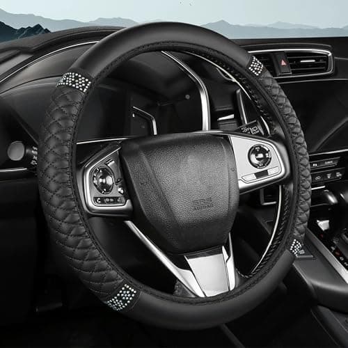 Tioollev Bling Car Steering Wheel Cover 15 Inch Rhinestones Soft Leather Elastic Steering Wheel Protector Sparkly Crystal Diamond for Women Girls Car Interior Accessories for Most Cars Black