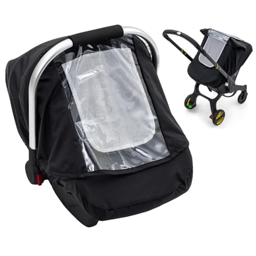 Waterproof Baby Car Seat Cover Car Seat Rain Cover with Clear Window Breathable Mesh Universal Baby Carrier Cover with Support Rod to Prevent Collapse Lightweight Weather Shield with Storage Bag