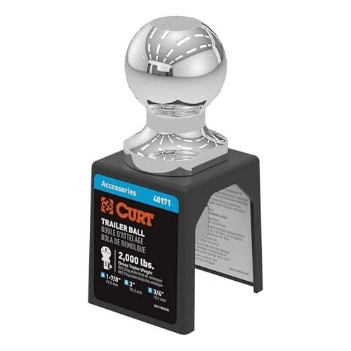 CURT 40171 Chrome Trailer Hitch Ball, 2,000 lbs, 1-7/8-Inch Diameter, 3/4 x 3-Inch Shank