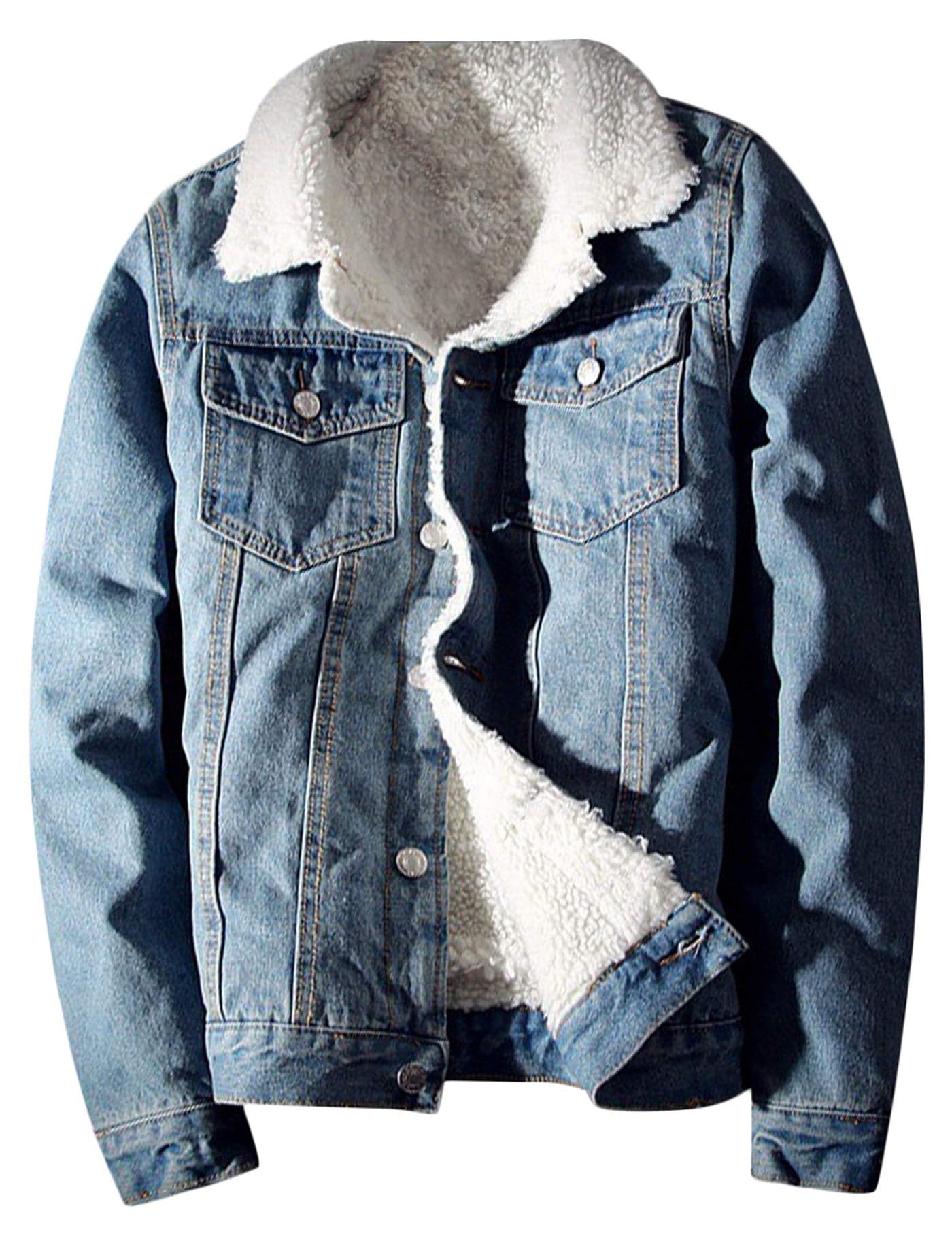 Springrain Mens Sherpa Fleece Lined Denim Jacket Warm Winter Trucker Jacket Cowboy Jean JacketLightBlueM