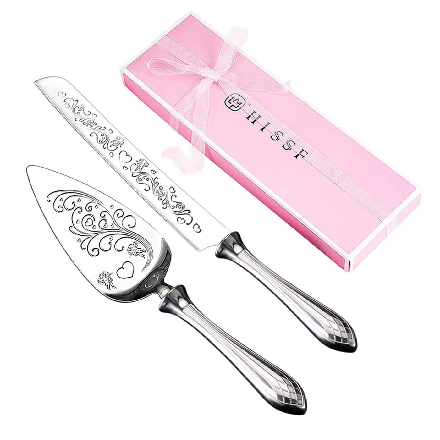 HISSF Cake Knife and Server Set1810 Stainless Steel Cake Cutting Set Sweet Love Cake Serving Set Perfect For Wedding BirthdayHome Parties and Events