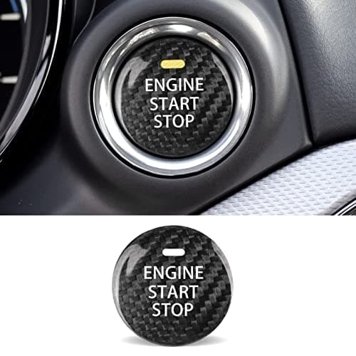 ANFOKAS Compatible with Mazda 3 6 CX-3 CX-5 CX-9 MX-5 Miata Accessories Real Carbon Fiber Sporty Car Keyless Engine Start Stop Push Button Cover Trim Sticker -Black