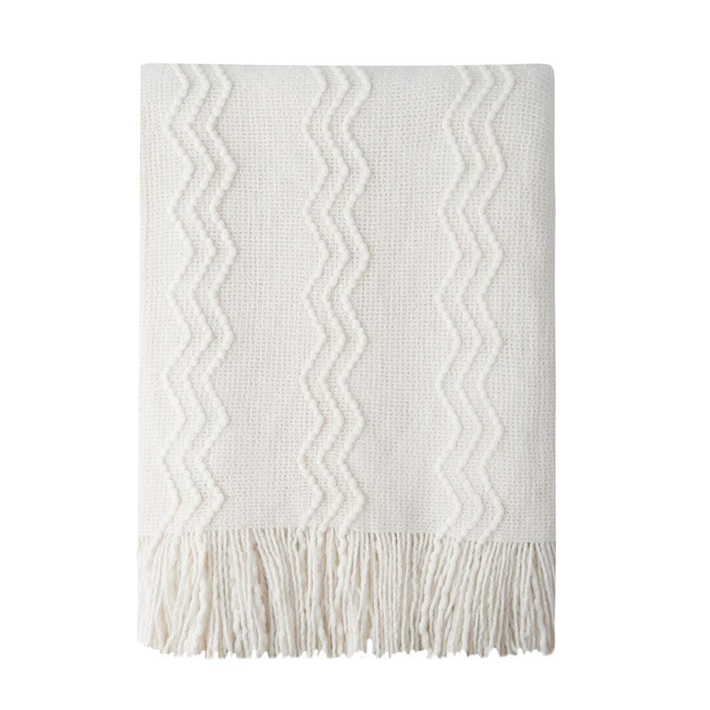 BOURINA Off White Throw Blanket 60x80 Inches Throw Textured Solid Soft Sofa Throw Couch Knitted Decorative Blanket