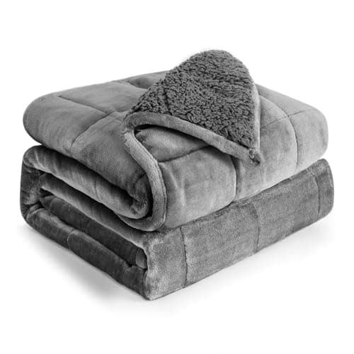 Cottonblue 20lbs Weighted Blanket Queen Size, 60x80 Inches Grey Sherpa Weighted Blanket Throw Sofa Bedding Heavy Blanket for Adults, Soft Cozy Fleece Blanket On Queen Bed