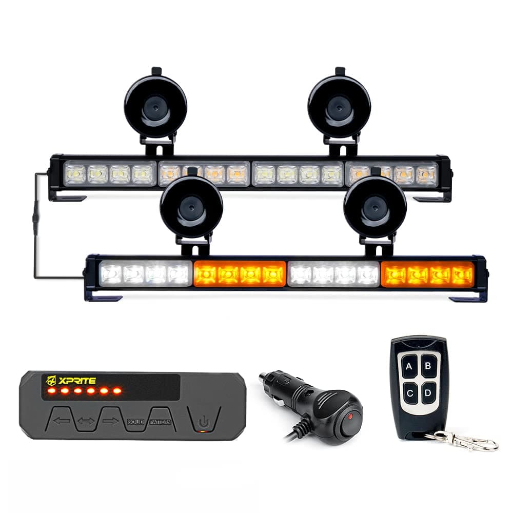 Xprite White Amber LED Emergency Strobe Dash Lights Interior Windshield Visor Safety Flashing Light Bars for for Construction Vehicles Trucks Vans