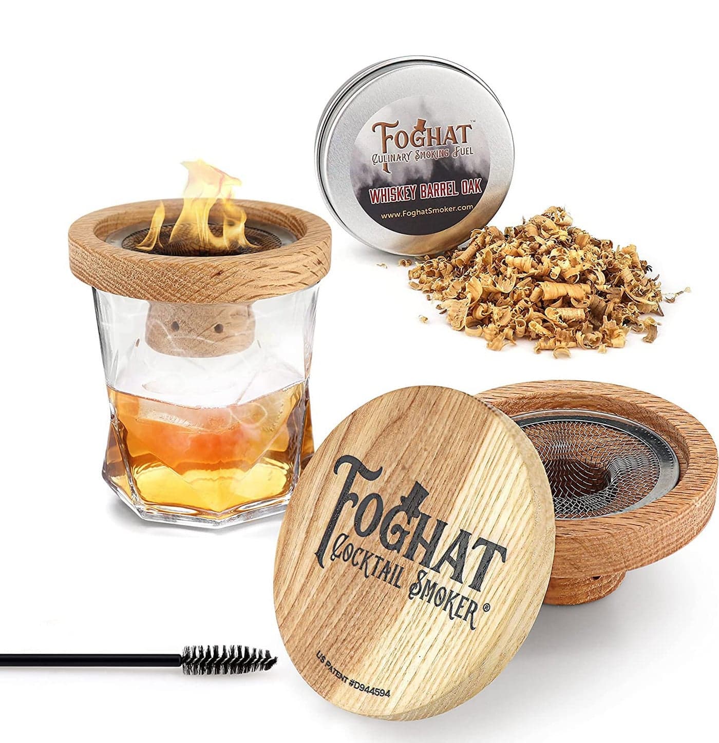 THOUSAND OAKS BARREL Foghat Cocktail Smoker W/ Bourbon Barrel Wood Shavings-Infuse Cocktails, Wine, Whiskey, Cheese, Meats, Dried Fruits, Salt and More!-Smoking Glass Cloche Accessories