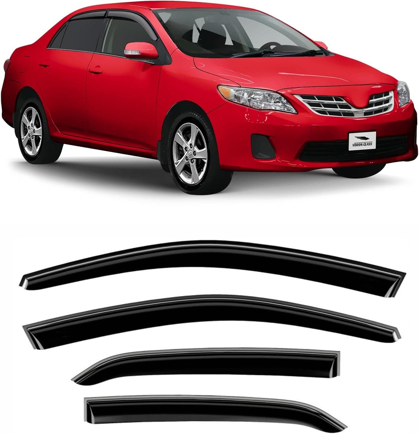Voron Glass Tape-on Extra Durable Rain Guards for Toyota Corolla 2009-2013 - 4 Pieces