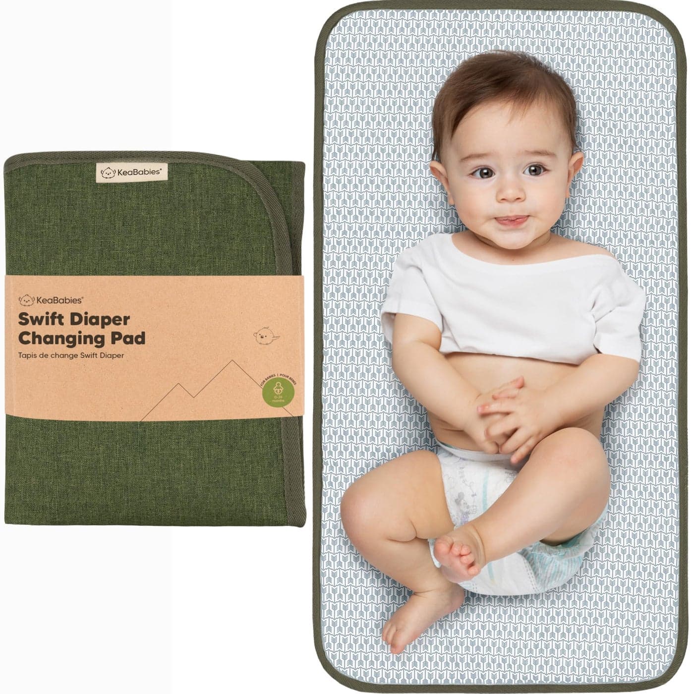 KeaBabies Portable Diaper Changing Pad Easy Wipe Clean Foldable Waterproof Baby Changing Mat for Diaper Bag Compact Lightweight Baby Changer Travel Essential Machine Washable Olive Green