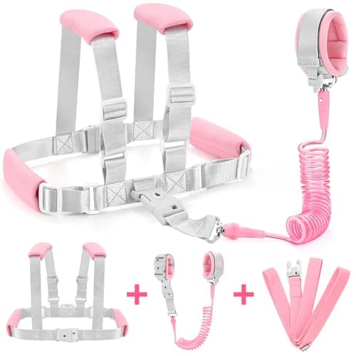 Accmor 3 in1 Toddler Harness Leash with Anti Lost Wrist Link Harness Leash for Toddlers Baby Leash Child Walking Harness Kids Leash Wristband Rope Belt with Lock for Girls to Outdoor Travel Pink