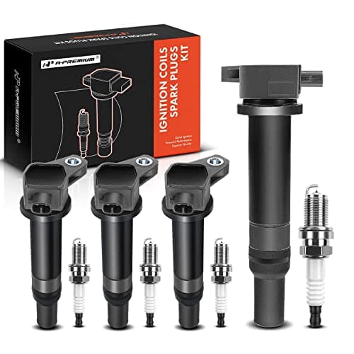 A-Premium Set of 4 Ignition Coil Pack and Iridium Spark Plugs Compatible with Hyundai Accent 2006-2011 & Kia Rio Rio5 2006-2011, L4 1.4L 1.6L