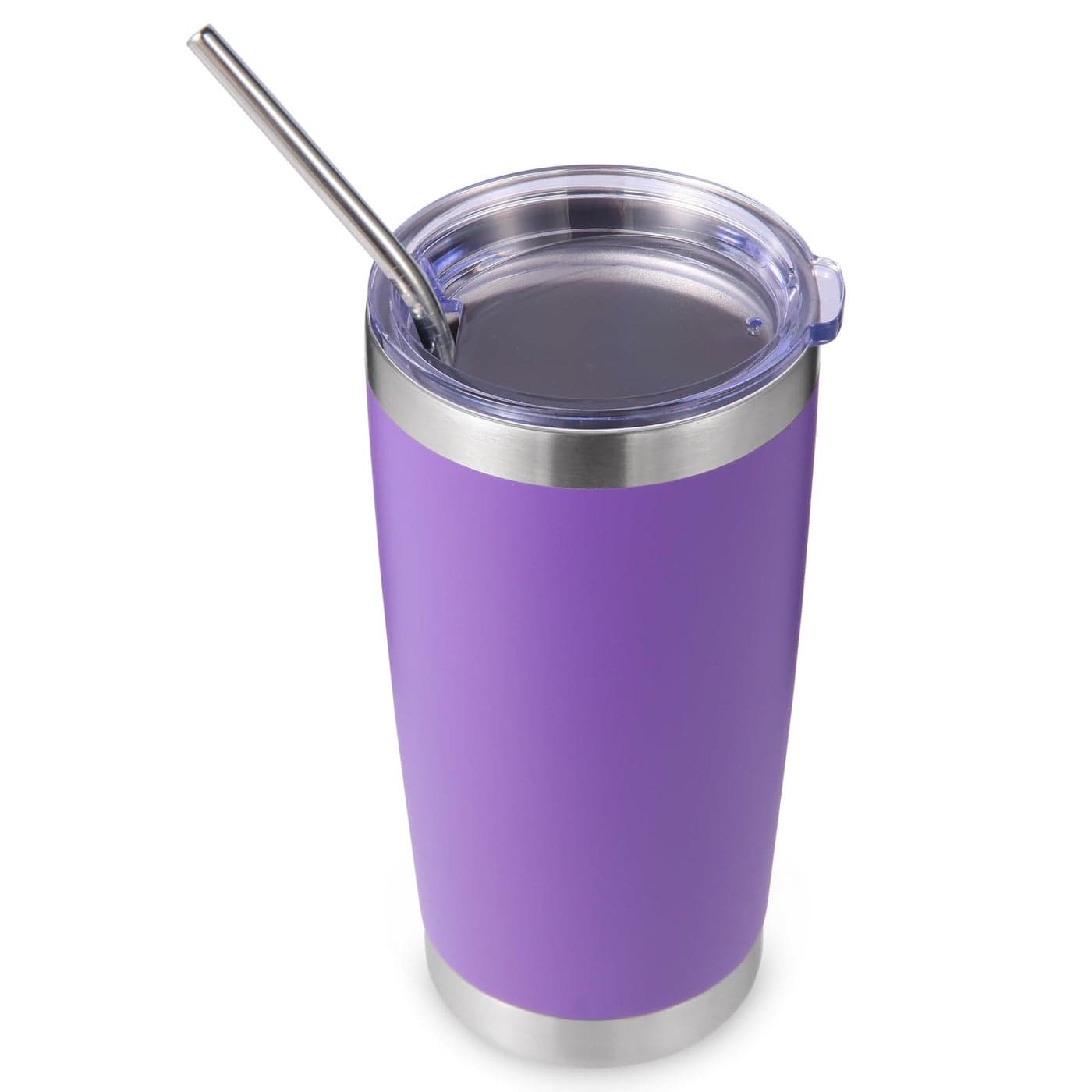 Volhoply 20oz Stainless Steel Tumbler with Lid and StrawDouble Wall Insulated Travel Iced Coffee Mug Fits Car Cup HolderPowder Coated Cups for Hot and Cold DrinksGifts for Women MenPurple1 Set