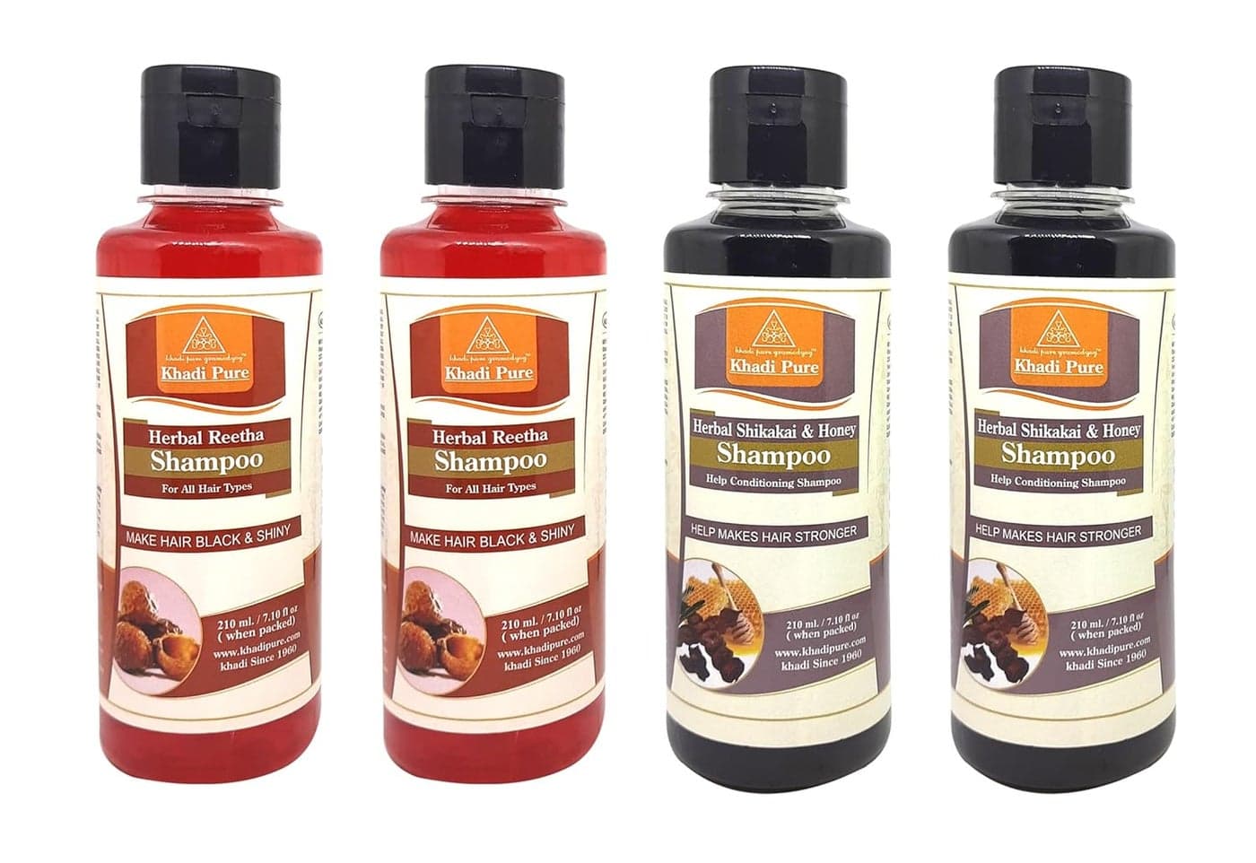 Khadi Pure Reetha Shikakai Honey ShampooHair Cleanser 210 ml Pack of 4