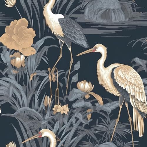 REDAMANCY Vintage Dark Navy Blue White Birds Boho Plants Waterweed Peel and Stick Wallpaper Stick on Contact Paper Vintage Wall Paper Easy Peel Off for nightstand Drawer Cabinet Renter