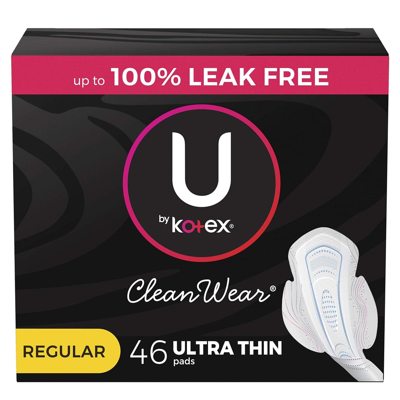 U by Kotex CleanWear Ultra Thin Feminine Pads with Wings Regular Absorbency 46 Count
