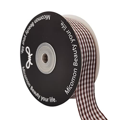 Micomon Brown Gingham Plaid Checked Ribbon 25 Yard Each Roll 100 Polyester 1 Brown