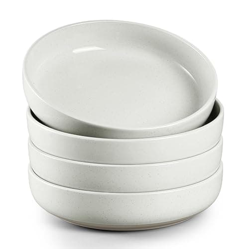HaWare Pasta Bowls Set of 4, 33oz Large Salad Bowls for Home Kitchen, Ceramic Serving Plates for Soup, Cereal, Scratch-resistant Wide and Shallow Dinner Bowl, Microwave & Dishwasher Safe, Milky White