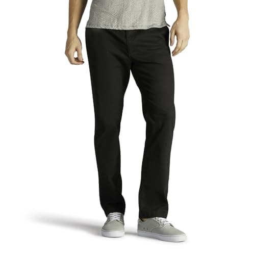 Lee Men's Extreme Motion Flat Front Slim Straight Pant Black 36W x 30L