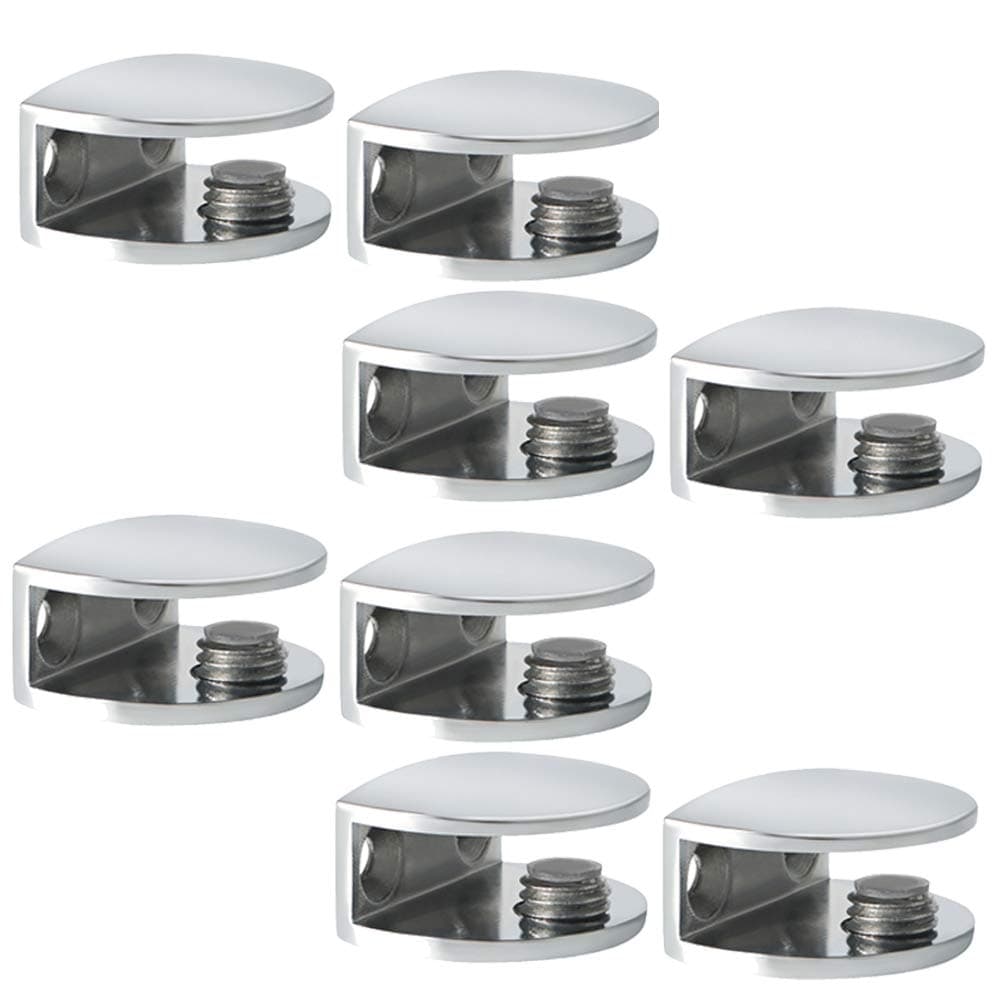SAYAYO Glass Shelf Brackets Adjustable Heavy Duty Clamp Holder for 810 mm WoodGlass Shelves Wall Mount Railing Polished Chrome 8Pcs