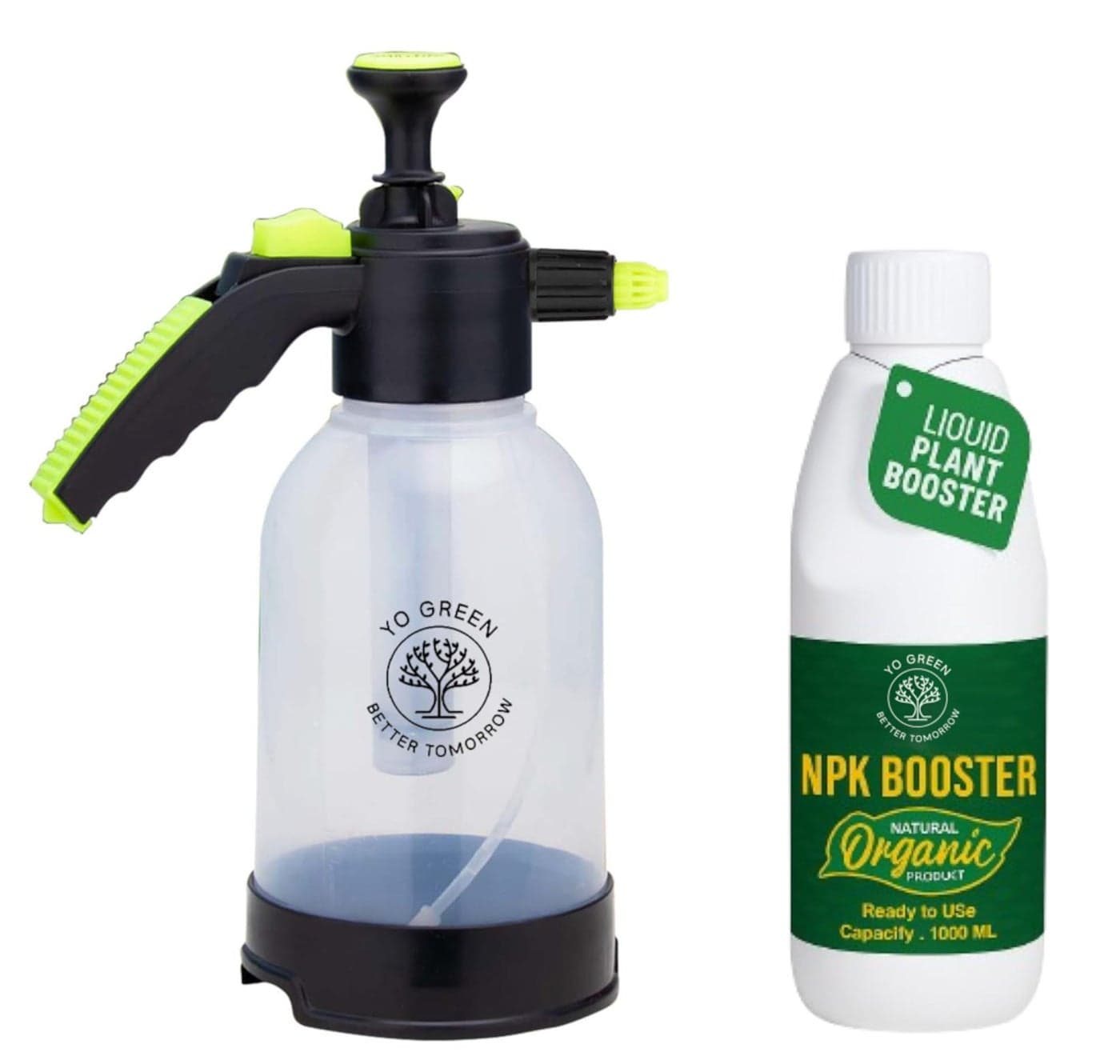 Yo Green Smart 2 Liter Heavy-Duty Garden Pressure Sprayer Pump, Versatile Pesticide & Sensitization Spray, Portable Hand Compress, Hand Compression Plant Watering Can (2 Liter with Plant Booster)